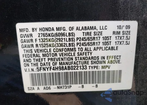 2010 Honda Pilot Touring z USA, uszkodzony, nr VIN 5FNYF4H98AB022133